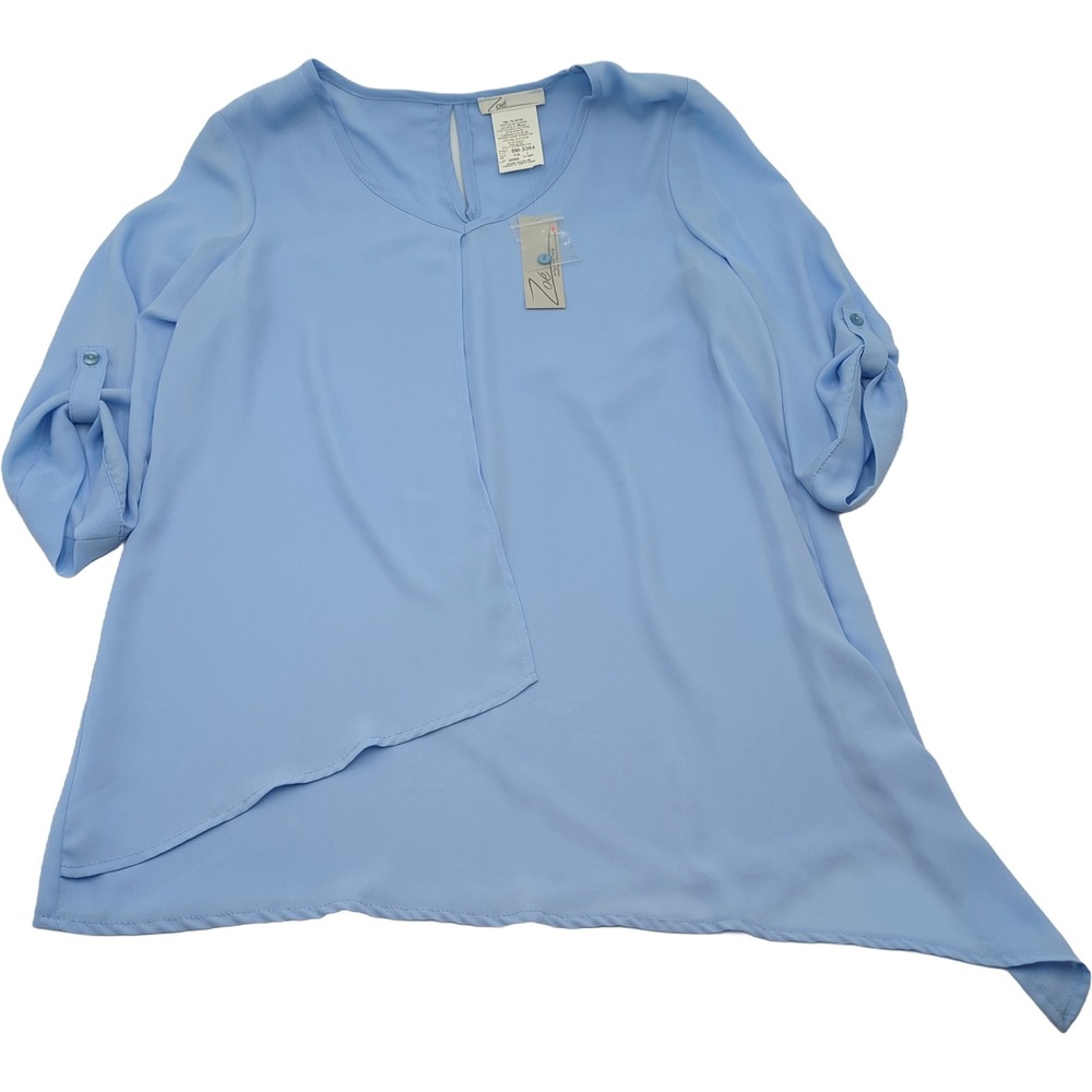 Zoe Michael Phillips Blue Roll Tab Sleeve Asymmetric Hem Blouse 6M-3364 Small